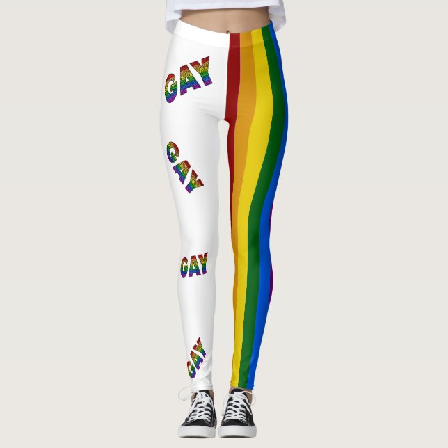 Gay Flower Pride Colors Striped Leggings (Front)