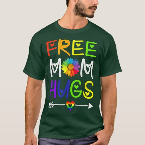 Gay Free Mom Hugs Daisy Rainbow Heart LGBT Pride M T_Shirt