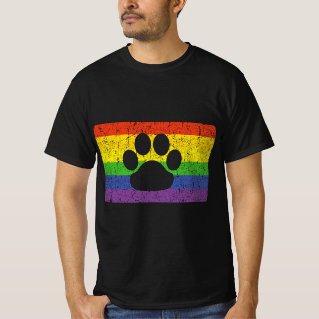 Gay Furry Pride Fandom Paw Rainbow LGBT Flag  Gift T-Shirt (Front)