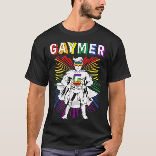 Gay Gamer Gaming Gaymer Gayming LGBTQ Gay Mens Pri T_Shirt