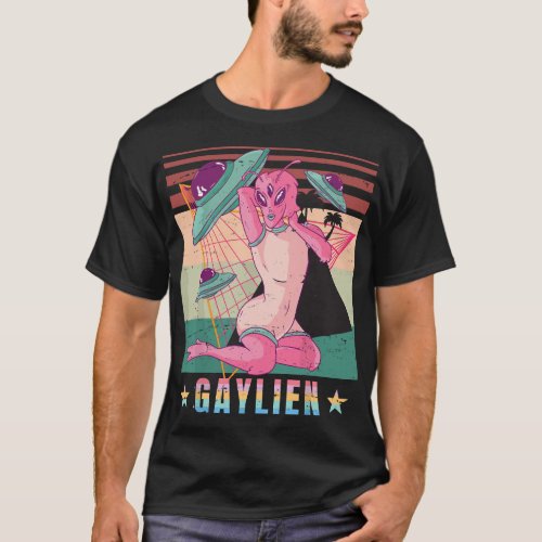 Gay Gaylien Alien LGBTQ Queer Trans Bi Rainbow CSD T_Shirt