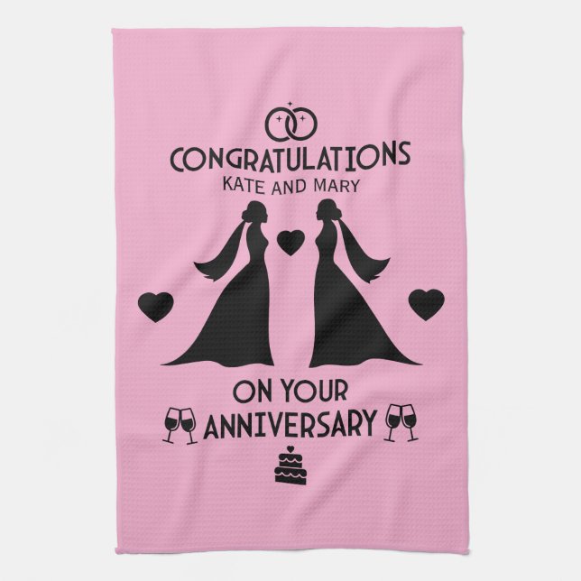  Gay Girls Wedding Anniversary Kitchen Towel (Vertical)