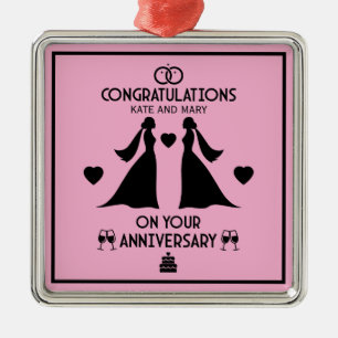 Gay Girls Wedding Anniversary Metal Ornament