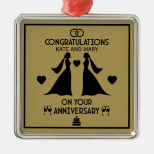 Gay Girls Wedding Anniversary Metal Ornament