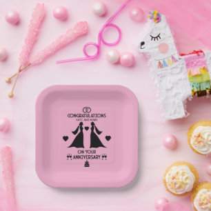 Gay Girls Wedding Anniversary Paper Plates