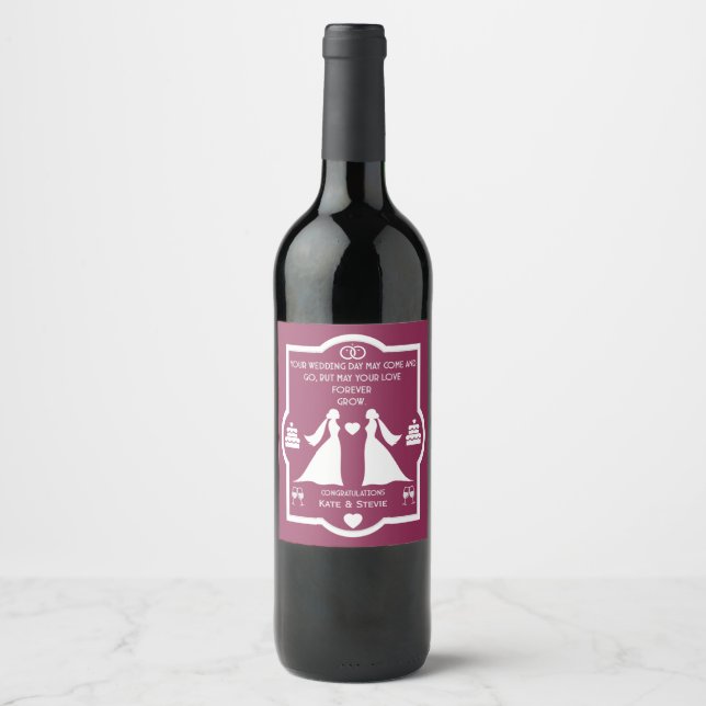  Gay Girls Wedding Anniversary Wine Label (Front)