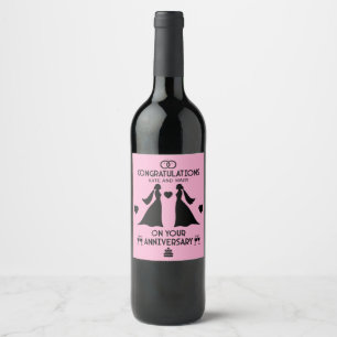  Gay Girls Wedding Anniversary Wine Label
