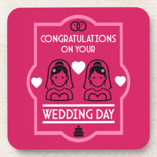 Gay Girls Wedding Day Beverage Coaster