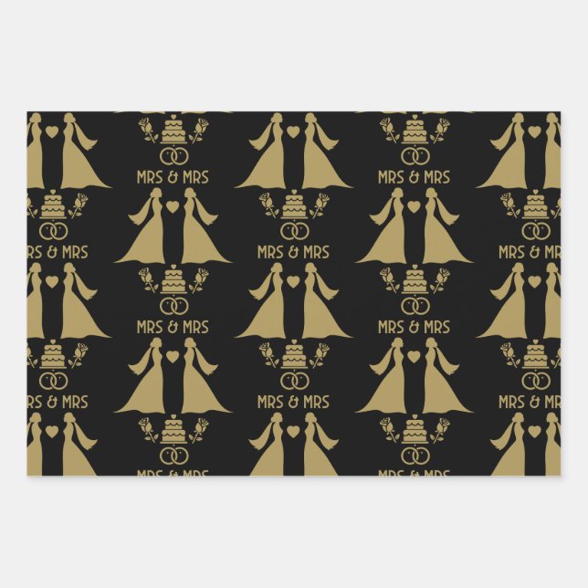 Gay Girls Wedding Day Wrapping Paper Sheets (Front)