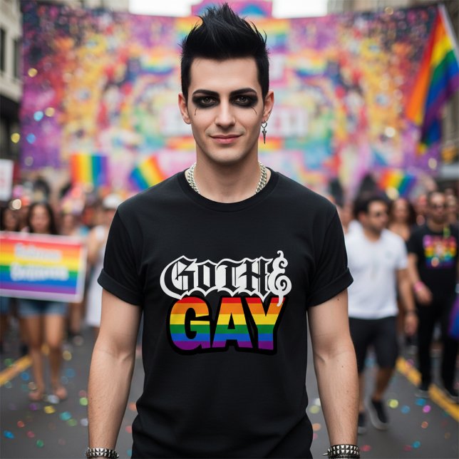 Gay Goth T-Shirt (Gay Goth T-Shirt by Ricaso. For the dark moody but rainbow gothic - ideal for pride parades )