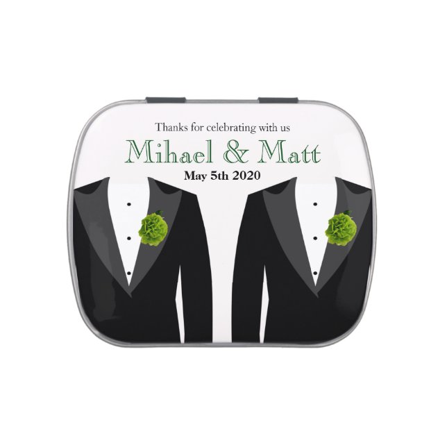 Gay Green Carnation Wedding - Jelly Belly Favors Candy Tin (Top)
