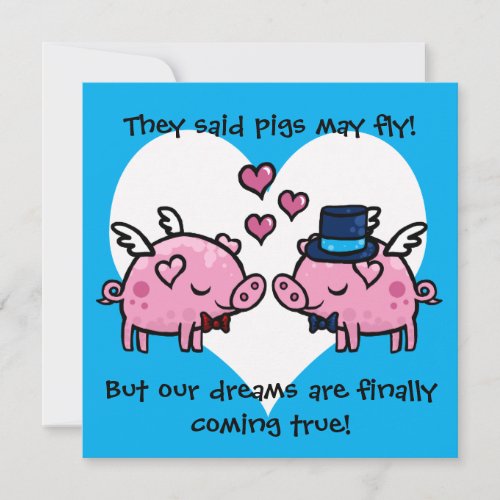 Gay groom pigs may fly wedding invitation