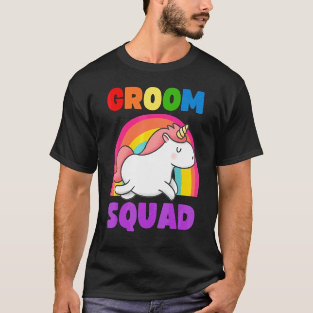 Gay Groom Squad Unicorn Lgbt Bachelor Party T-Shirt (Front)