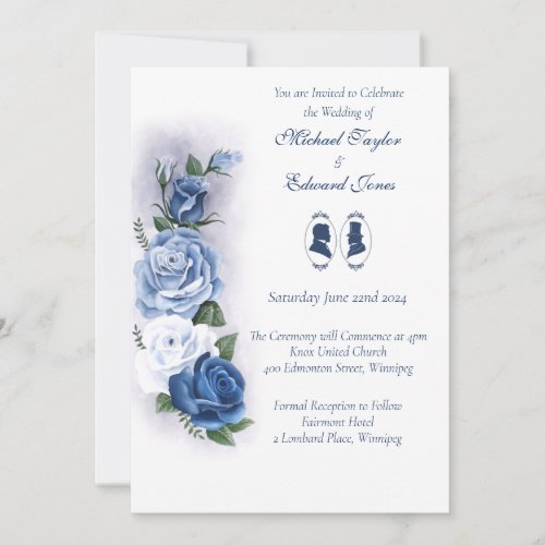 Gay Grooms Regency Blue Roses Invitation