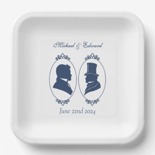 Gay Grooms Regency Blue Roses Paper Plates