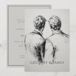 Gay / Grooms Wedding Pencil Drawing Invitation