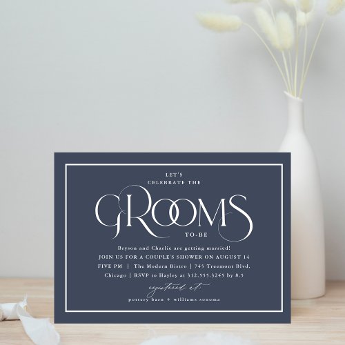 Gay Grooms Wedding Shower Blue Invitation