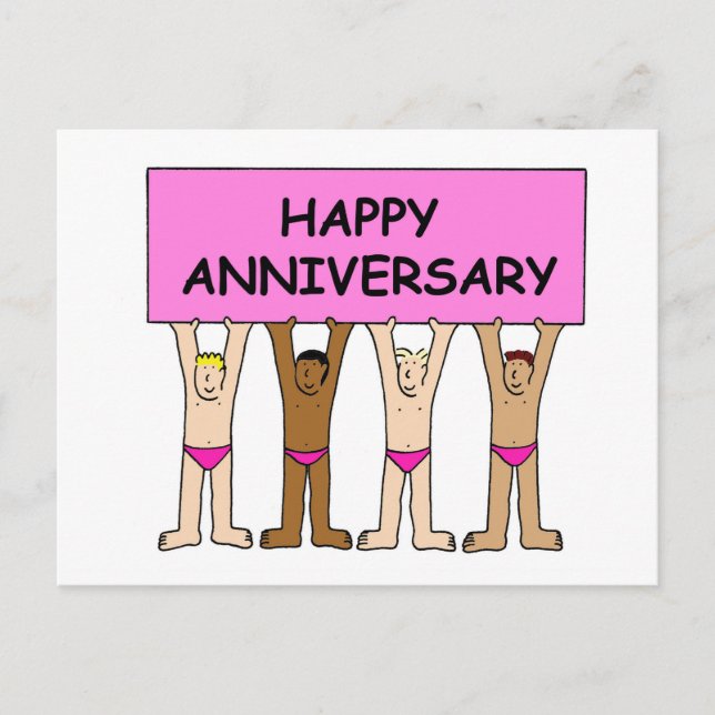 Gay Happy Anniversary Cartoon Humor Postcard (Front)
