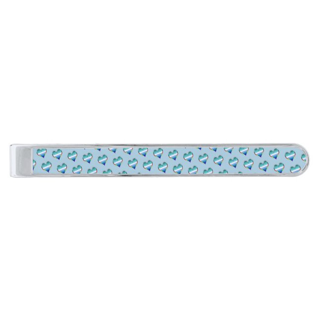 Gay Heart Pattern Silver Finish Tie Bar (Front)