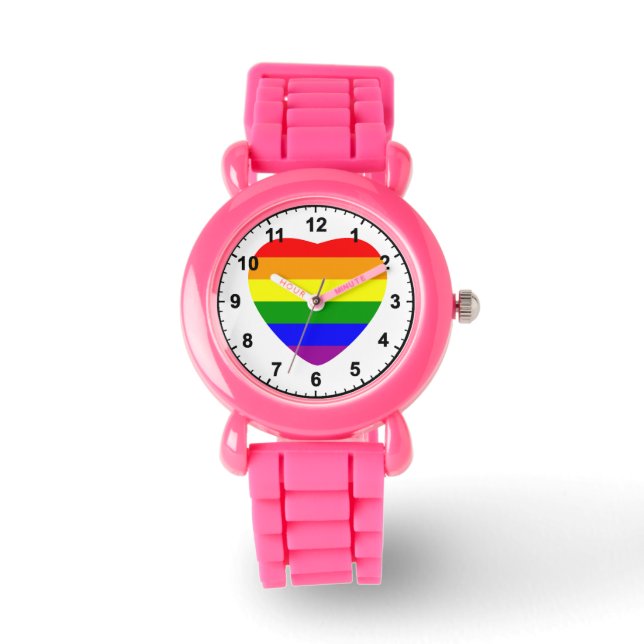 GAY Heart Shaped Rainbow Flag Watch (Front)