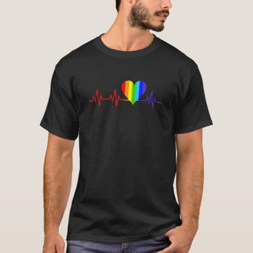 Gay Heartbeat Love Life Rainbow Pride Flag Gay Aes T_Shirt