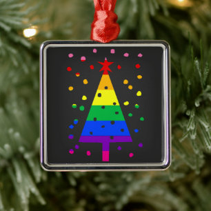 Gay Holiday Happy Queer Christmas LGBTQ Pride Metal Ornament