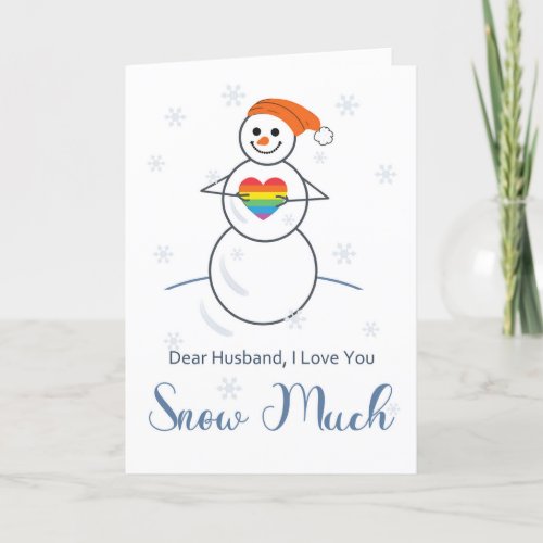 Gay Husband Romance Cute Snowman with Heart     Card