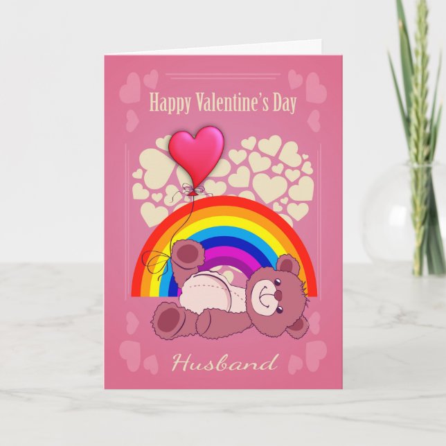 Gay, Husband, Valentine's Day With Teddy Bear Holiday Card (Front)