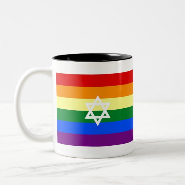 Gay Jewish Pride Flag Two-Tone Coffee Mug (Left)