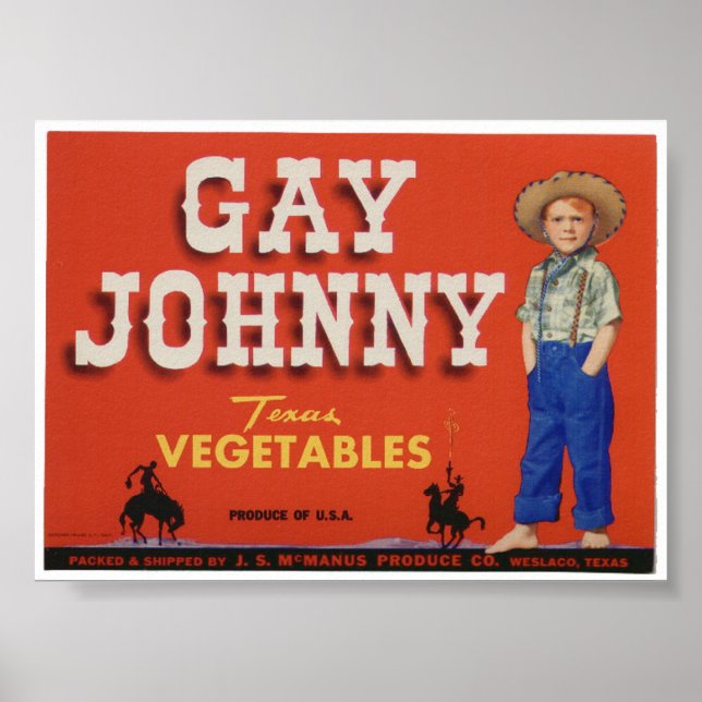 Gay Johnny Vintage Old Vegetables Crate Labels Ad Poster (Front)