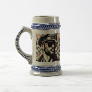 Gay Leather Daddy Biker Tom of Finland Tribute Art Beer Stein