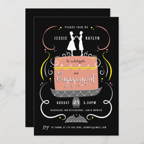 Gay Lesbian Couple Cake Topper Engagement Party Invitation