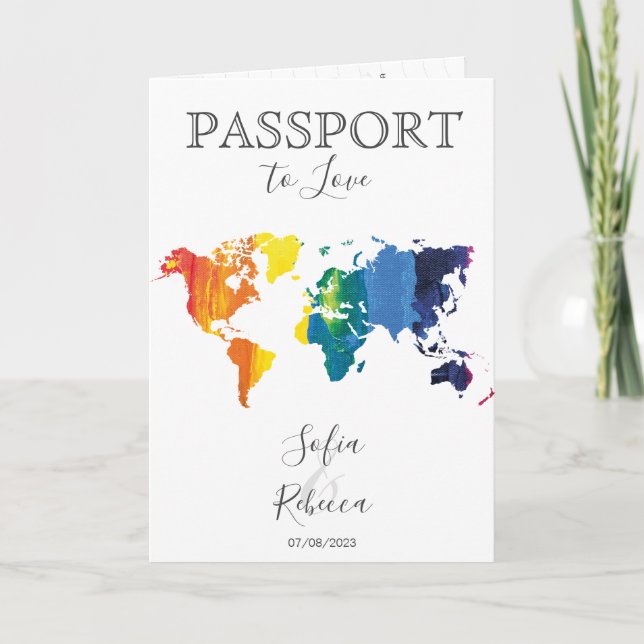 Gay Lesbian Destination Wedding Rainbow World Map  Invitation (Front)