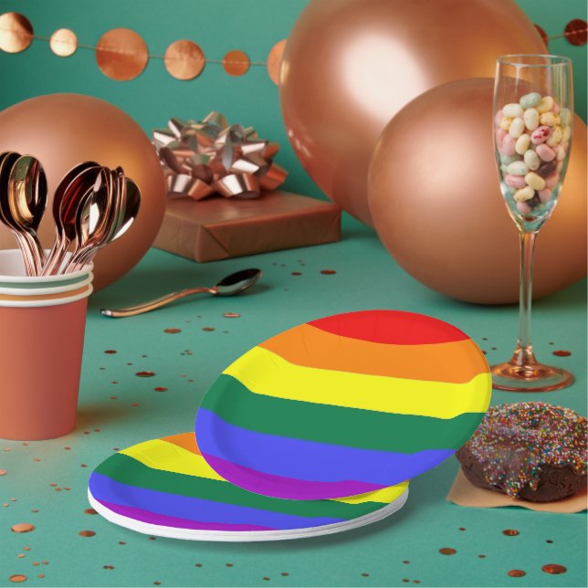 Gay Lesbian LGBT Rainbow Pride Flag Paper Plates (Multi)