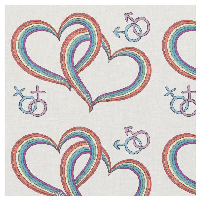 Gay Lesbian Pride Hearts Pattern Fabric Design (Close Up)