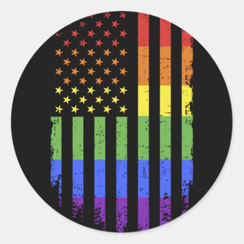 Gay lesbian pride month rainbow US american flag Classic Round Sticker