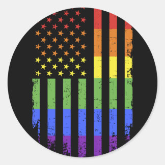 Gay lesbian pride month rainbow US american flag Classic Round Sticker