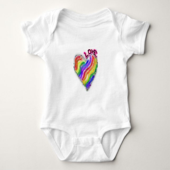 Gay Lesbian Rainbow Heart "Love" Baby Bodysuit (Front)