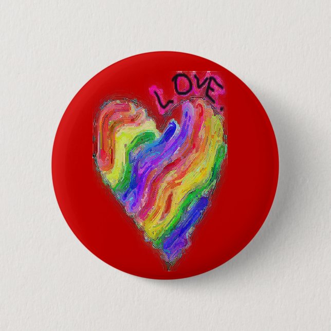 Gay Lesbian Rainbow Heart "Love" Pinback Button (Front)