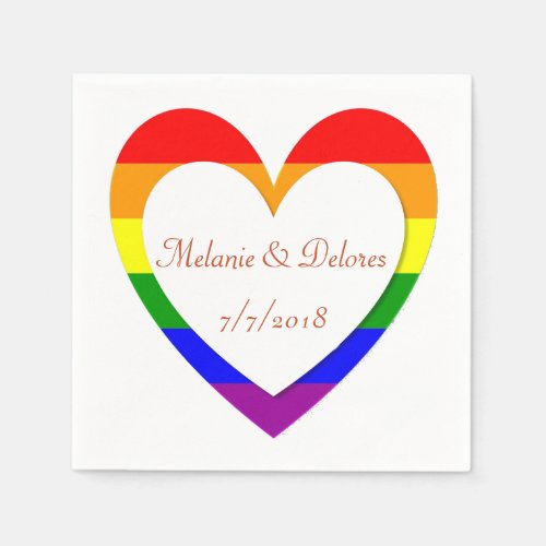 Gay Lesbian Rainbow Heart Wedding Napkins