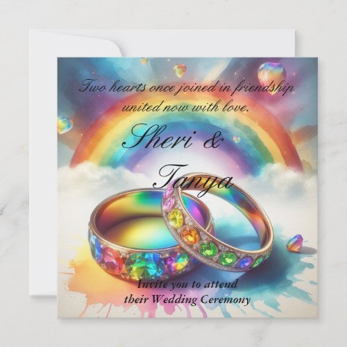 Gay Lesbian Rainbow Rings Wedding Ceremony Invitation