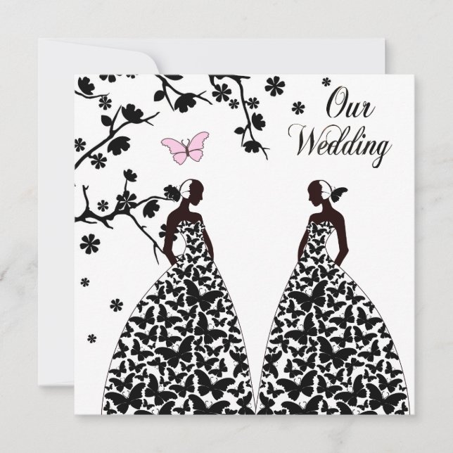 Gay & Lesbian Wedding Invitation with Two Brides (Front)