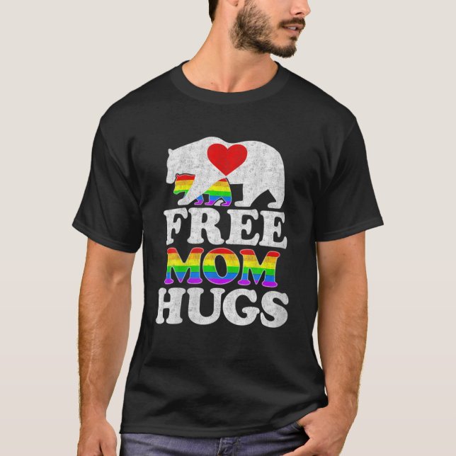 Gay LGBT Pride Mama Bear For Women Free Mom Hugs T-Shirt (Front)