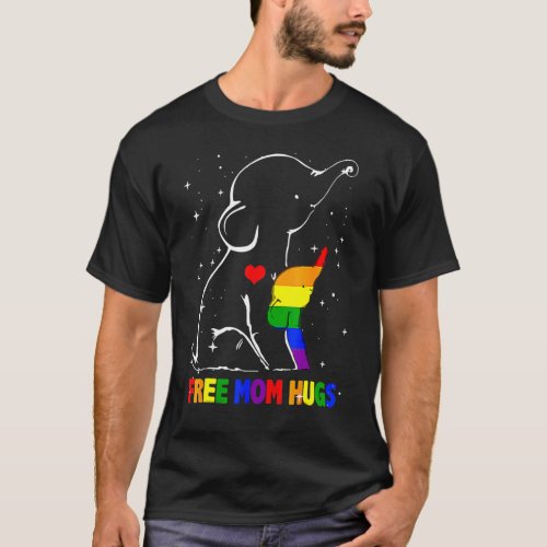 Gay Lgbt Pride Mom Elephant For Women Free Mom Hug T_Shirt