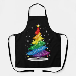 Gay LGBT Pride Rainbow Christmas Tree Merry Xmas Apron