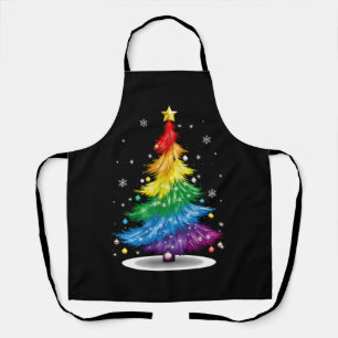 Gay LGBT Pride Rainbow Christmas Tree Merry Xmas Apron