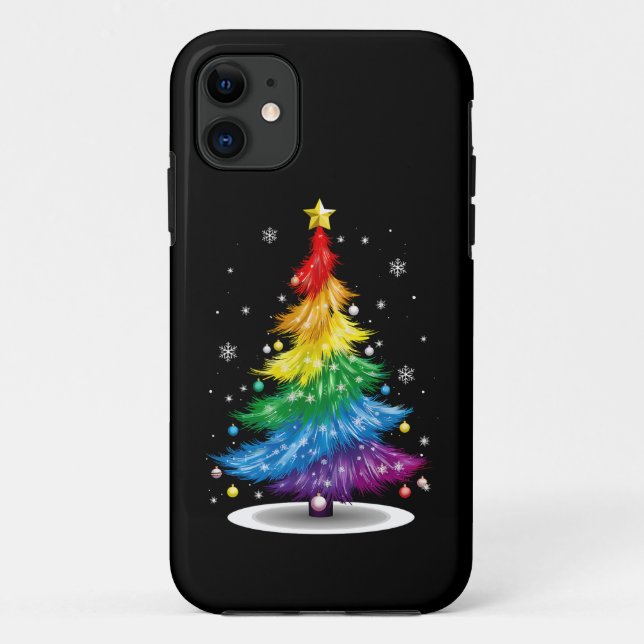 Gay LGBT Pride Rainbow Christmas Tree Merry Xmas Case-Mate iPhone Case (Back)
