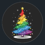 Gay LGBT Pride Rainbow Christmas Tree Merry Xmas Classic Round Sticker<br><div class="desc">Gay LGBT Pride Rainbow Christmas Tree Merry Xmas</div>