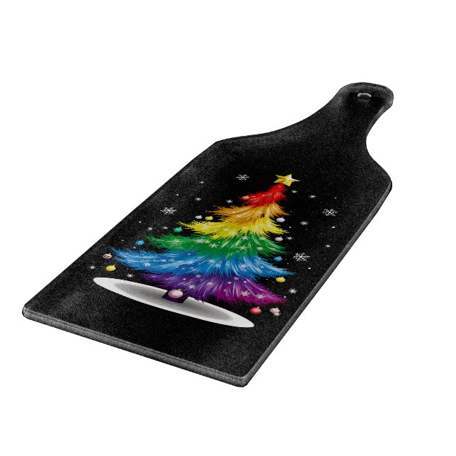 Gay LGBT Pride Rainbow Christmas Tree Merry Xmas Cutting Board (Corner)