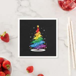 Gay LGBT Pride Rainbow Christmas Tree Merry Xmas Napkins